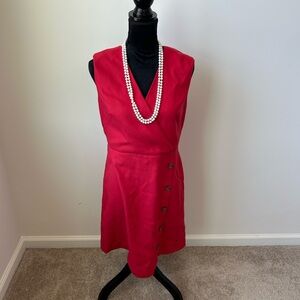 LOFT Red Sleeveless Wrap-Style Mini Dress with Side Button Detail